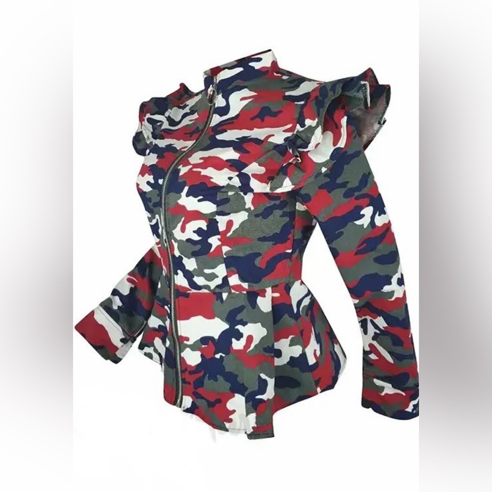 Red and Green Bomber Jacket with Abstract Pattern - Picture 3 of 4